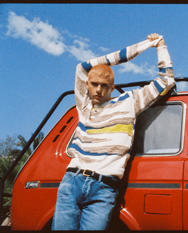 Scotch and Soda ULAC Menswear Pebbled Sweater & Jeans with Red Car