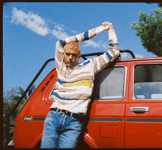 Scotch and Soda ULAC Menswear Pebbled Sweater & Jeans with Red Car